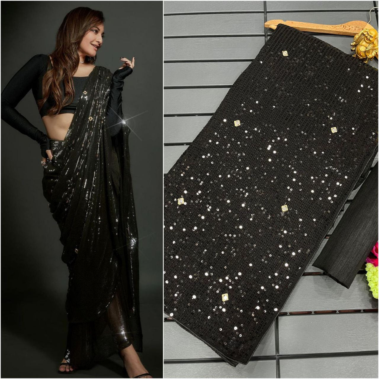 BOLLYWOOD SONAKASHI SINHA SEQUINS DESIGN  SAREE