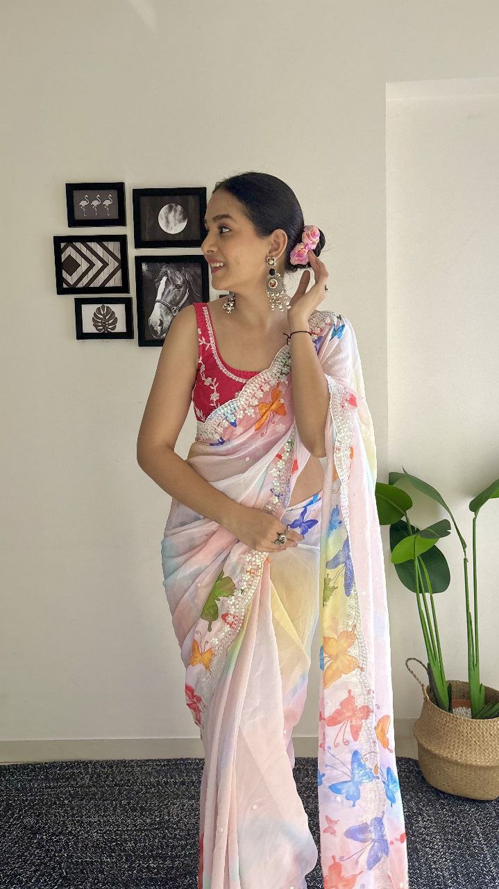 Most Beautiful Printed sequence Saree