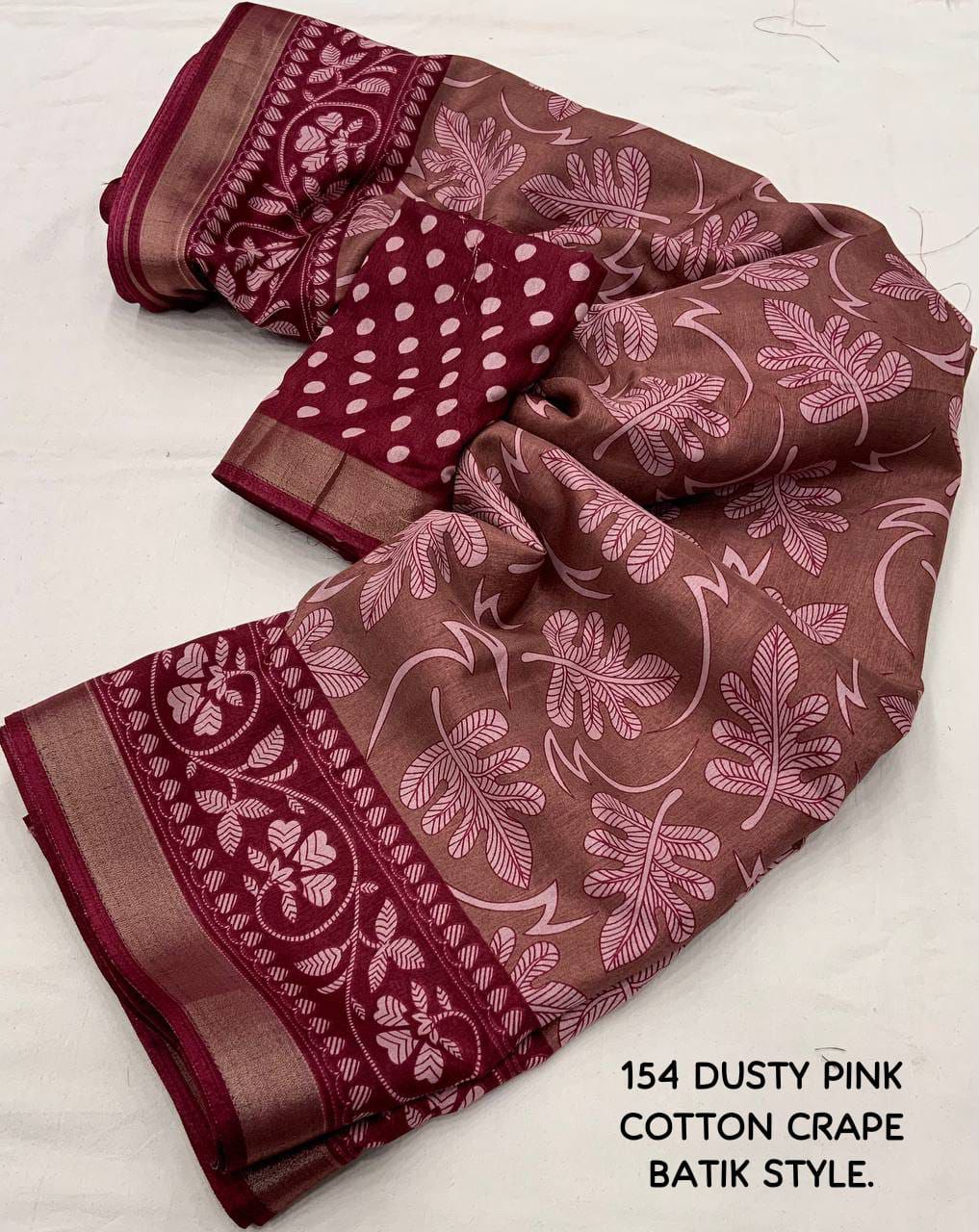 New cotton crape batik style printed saree