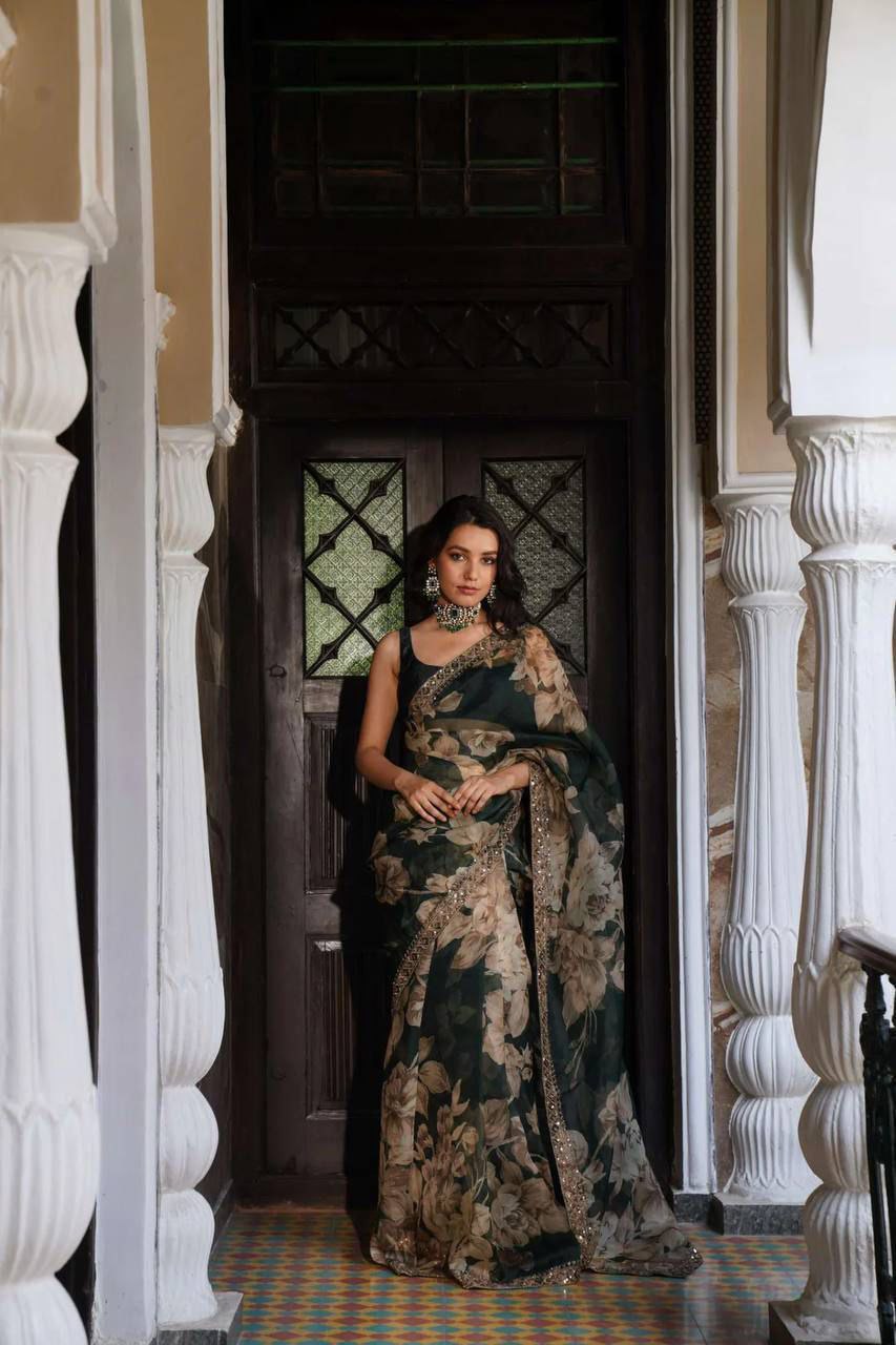 Kajol Beautiful Tabby Organza Saree