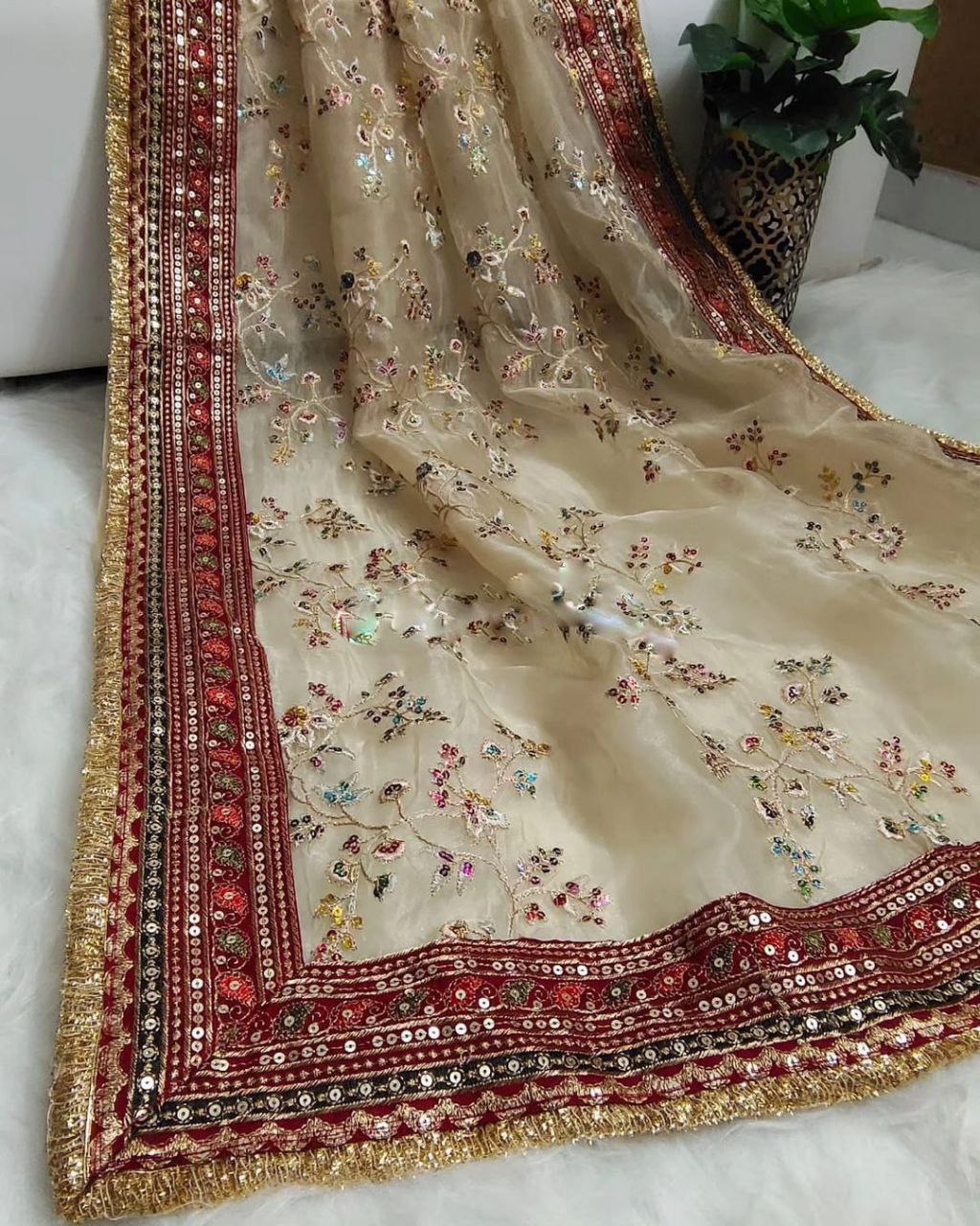 Pure soft organza brown colour organza silk saree