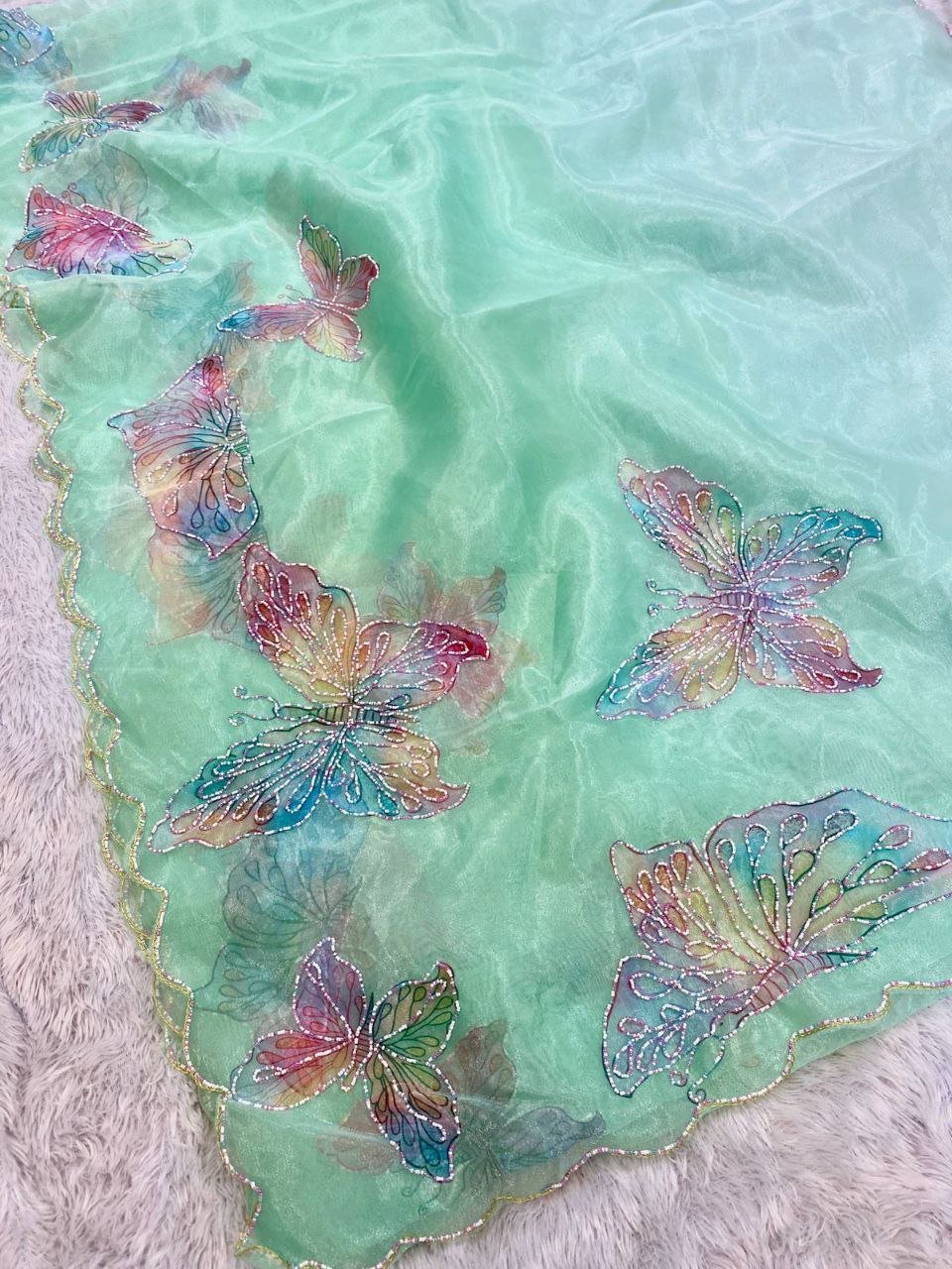 Pure Organza Butterfly Handprint Saree