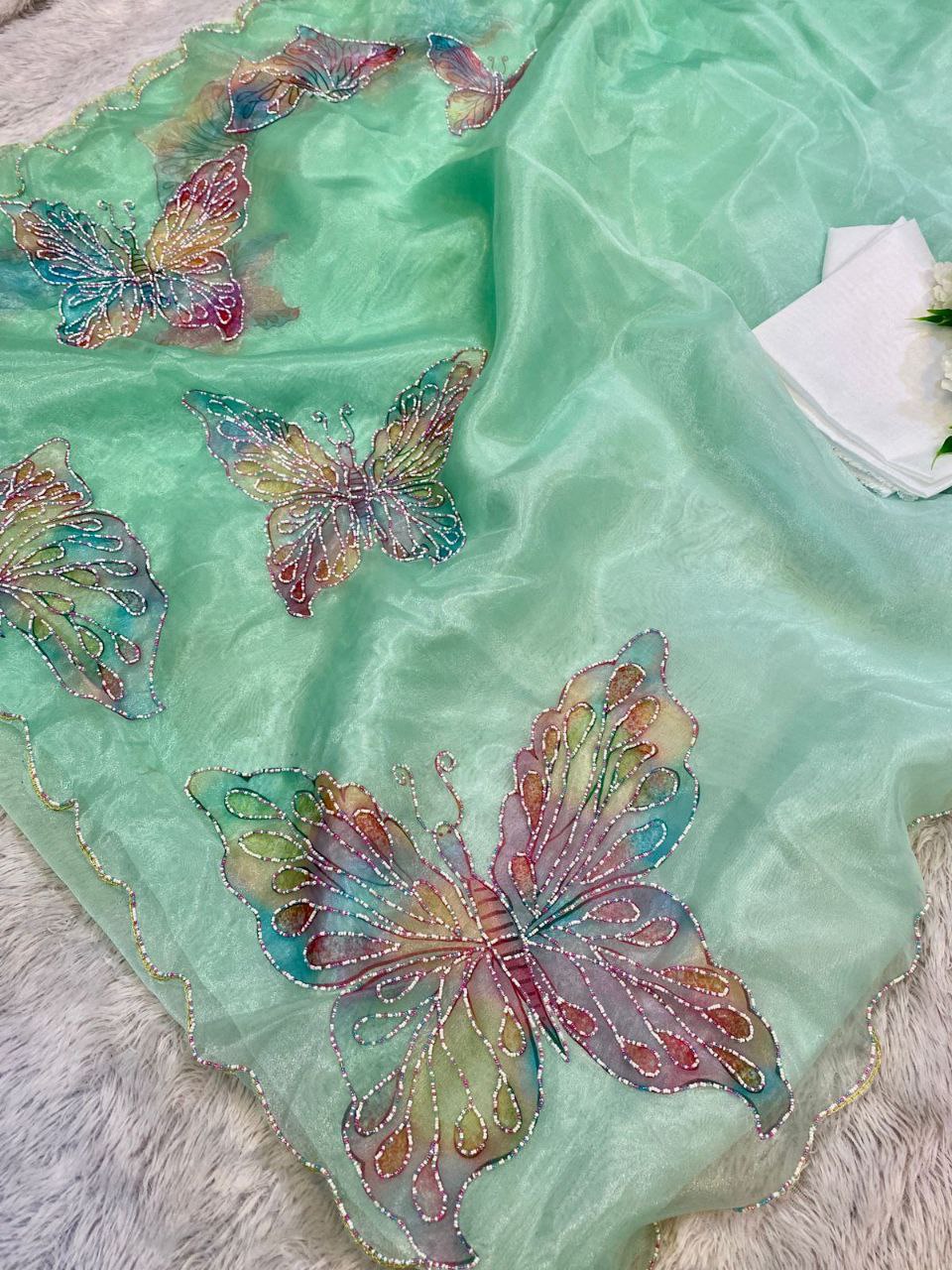 Pure Organza Butterfly Handprint Saree