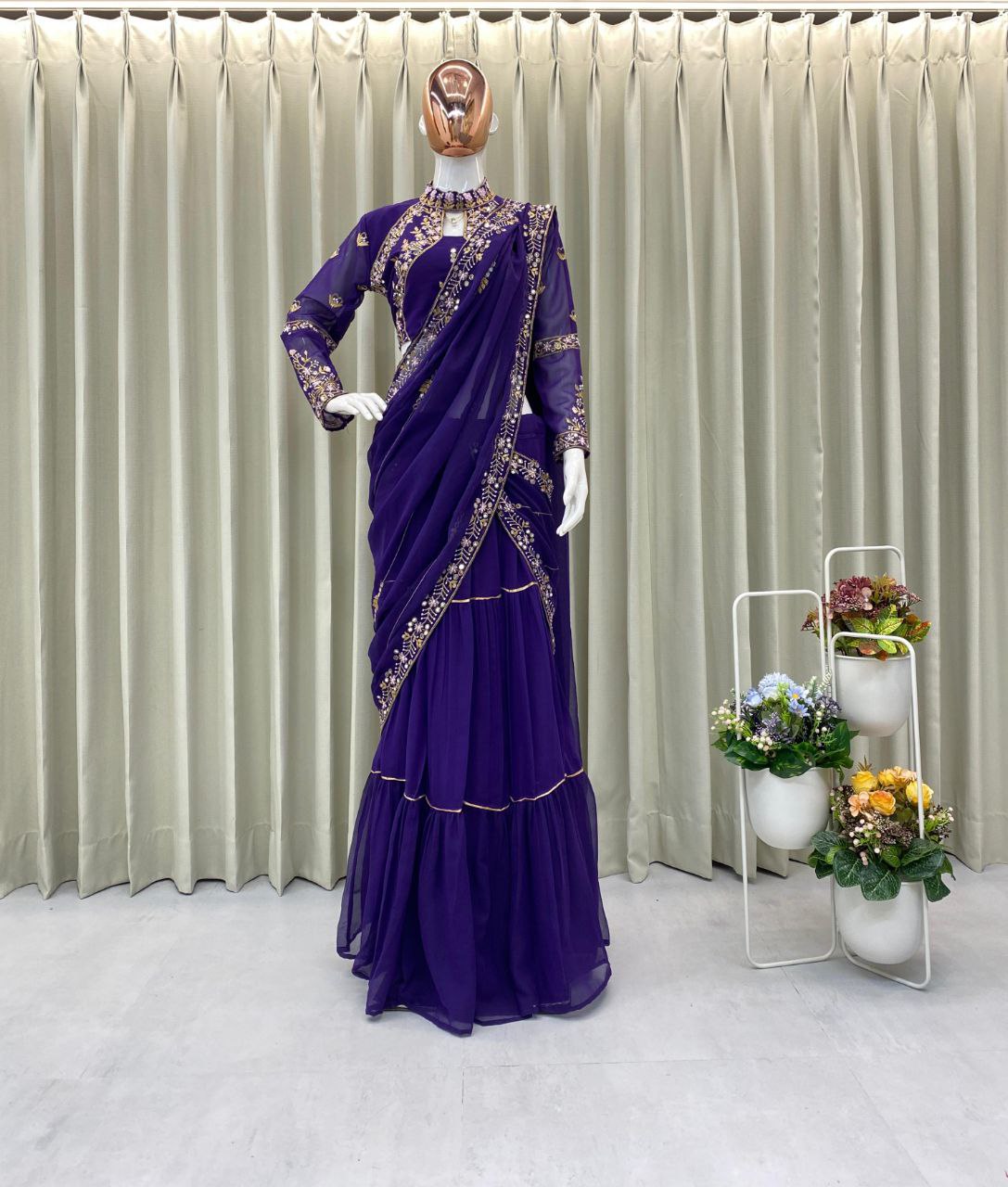 WEDDING SEASON SPECIAL FANCY PARTY WEAR FAUX GEORGETTE LEHENGA SAREE