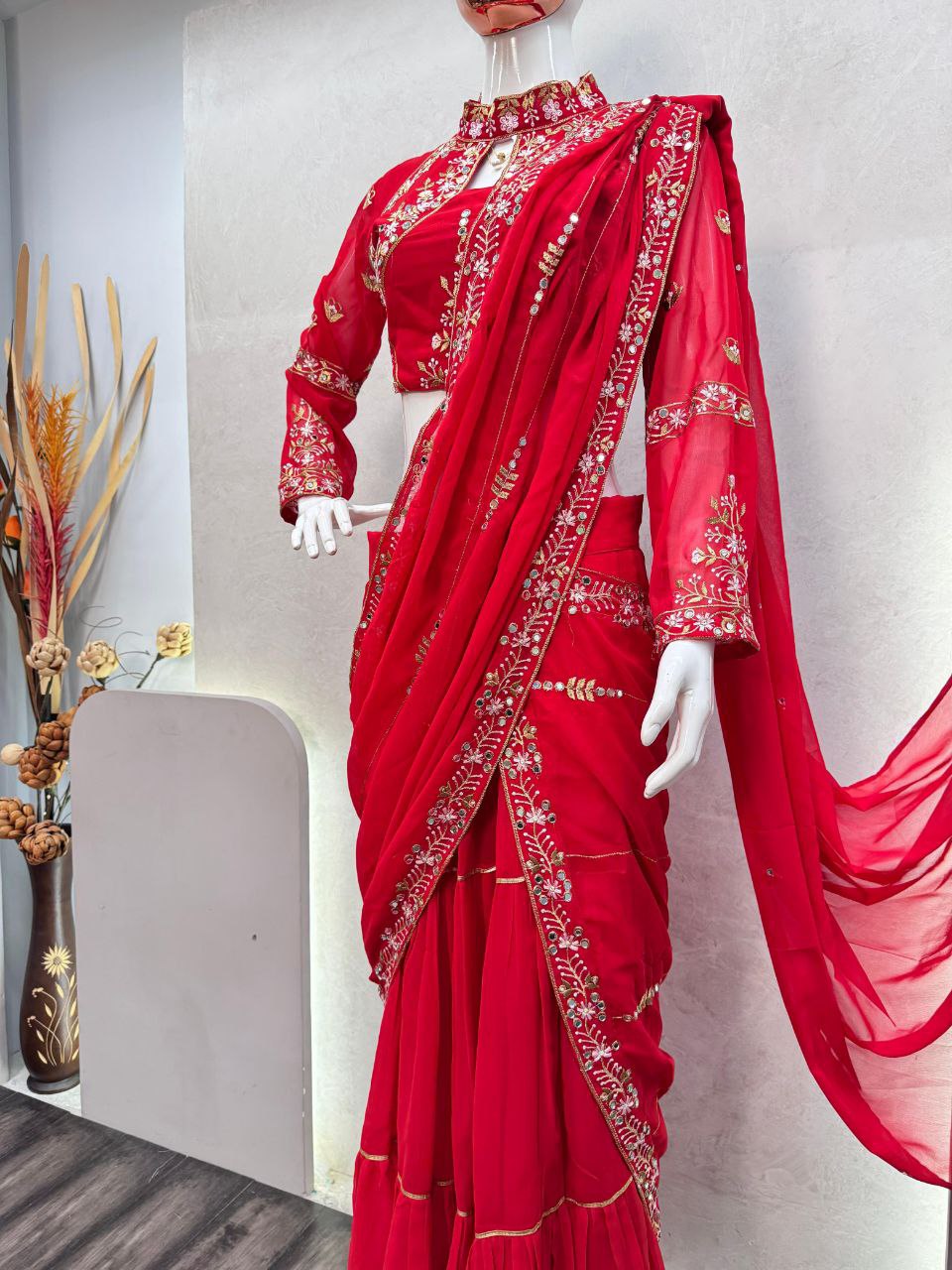 WEDDING SEASON SPECIAL FANCY PARTY WEAR FAUX GEORGETTE LEHENGA SAREE