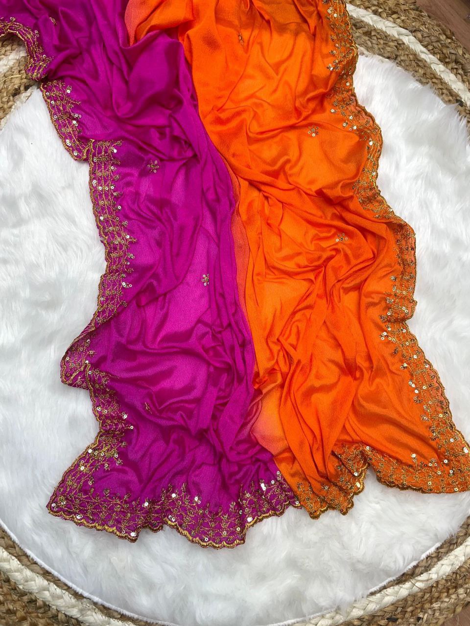 Soft Hand Dyeing Chinnon Saree