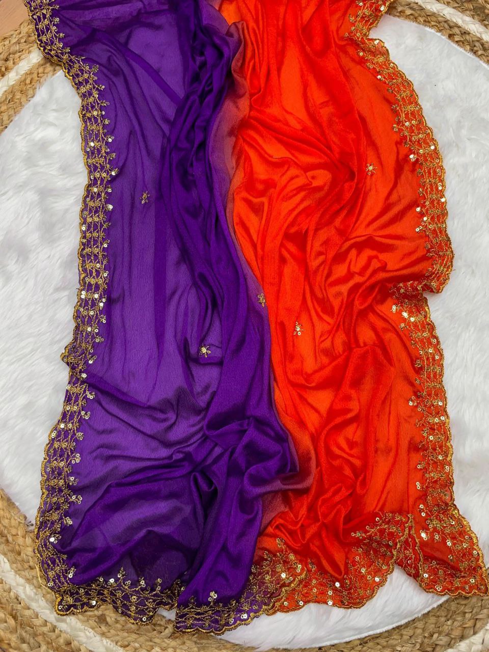 Soft Hand Dyeing Chinnon Saree