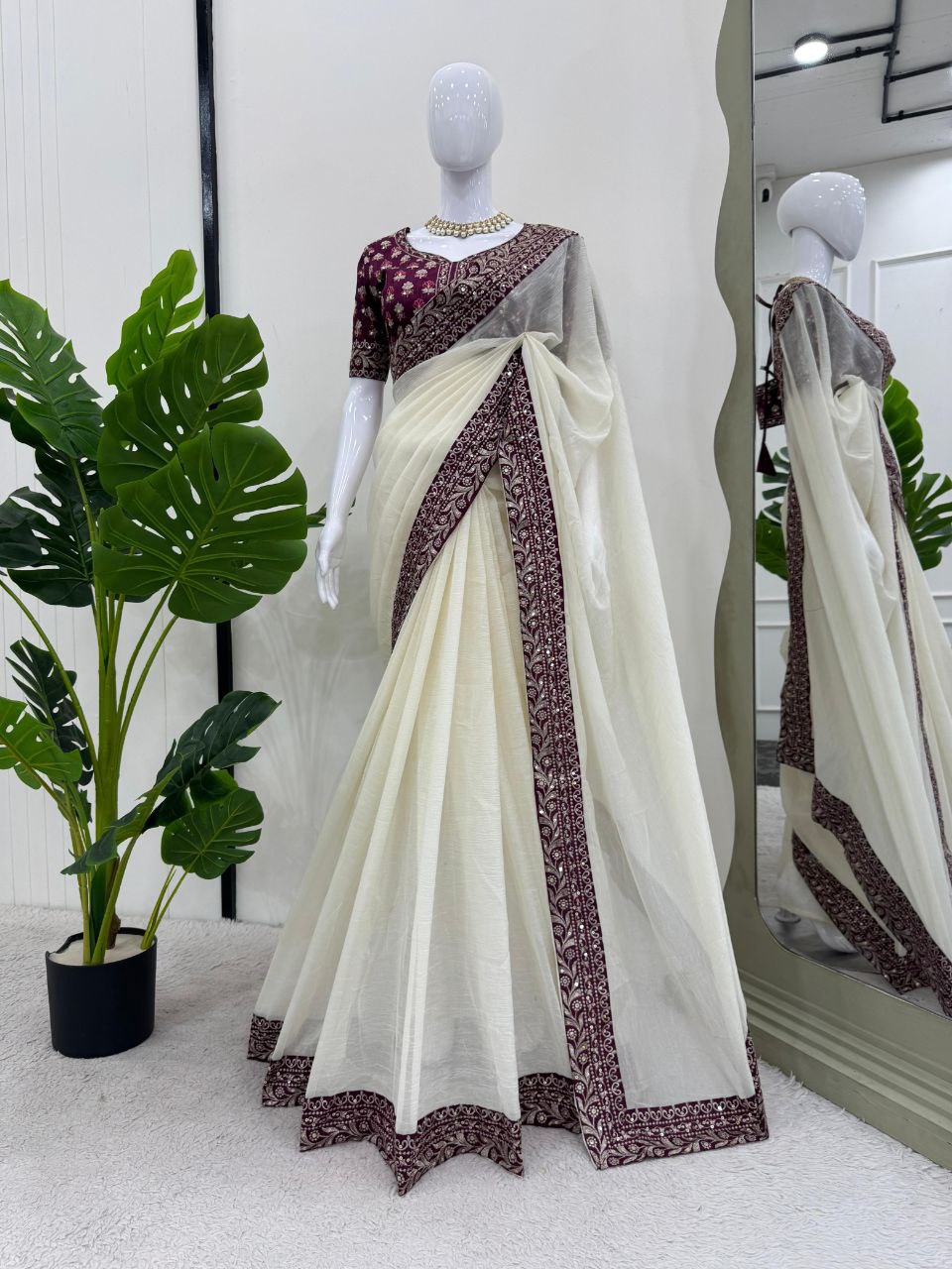 Crunchy Silk Fabric with Thread & Sequence work saree