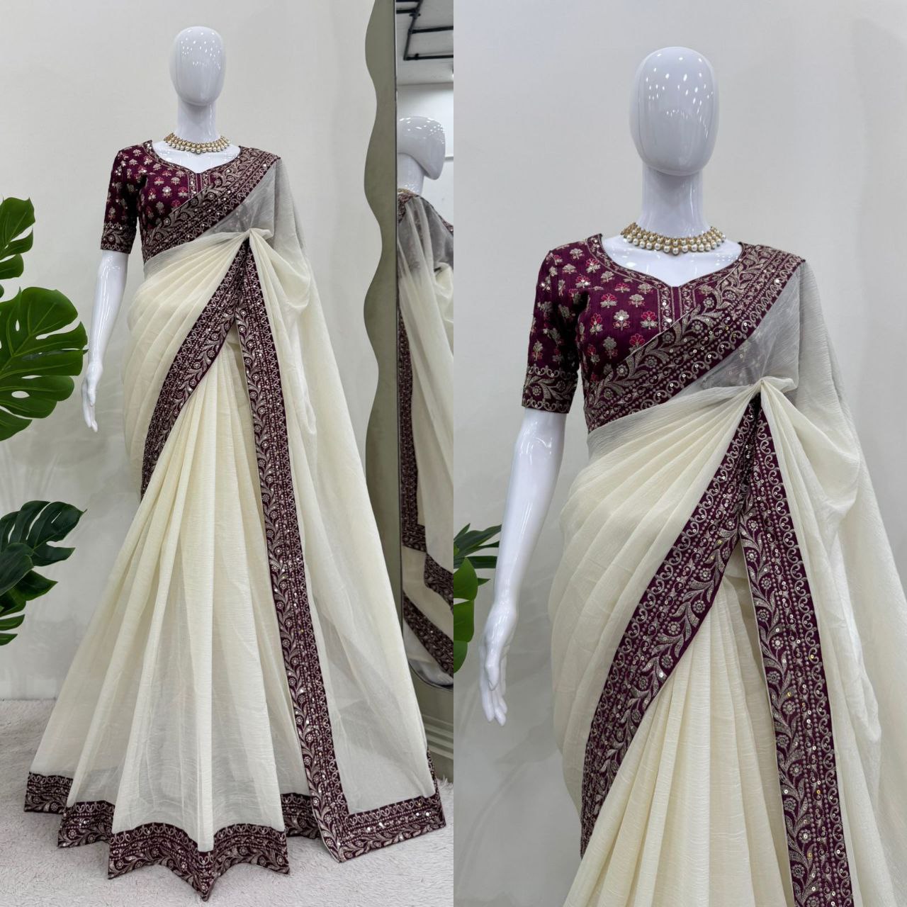 Crunchy Silk Fabric with Thread & Sequence work saree