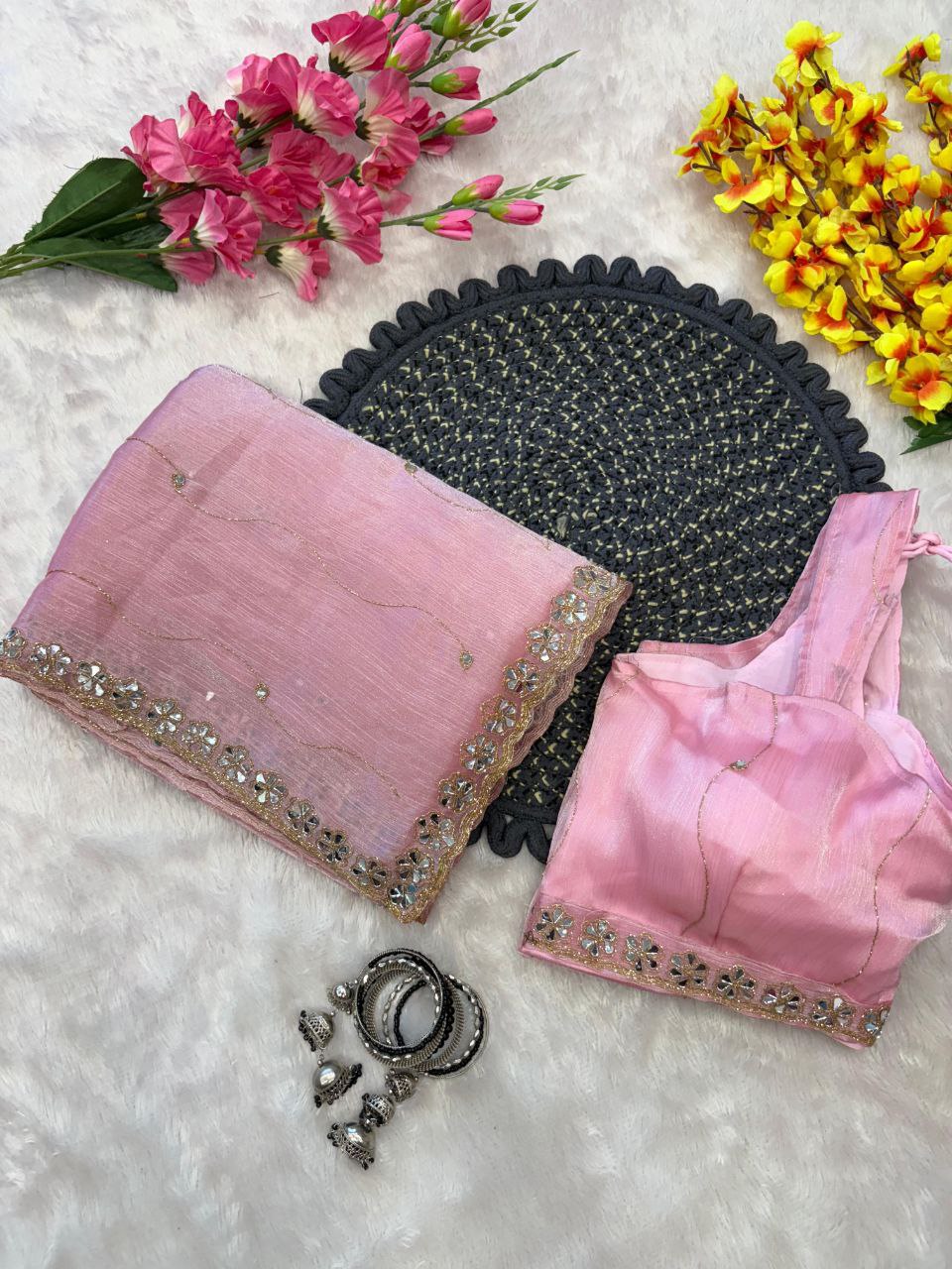 Real Mirror Work Saree