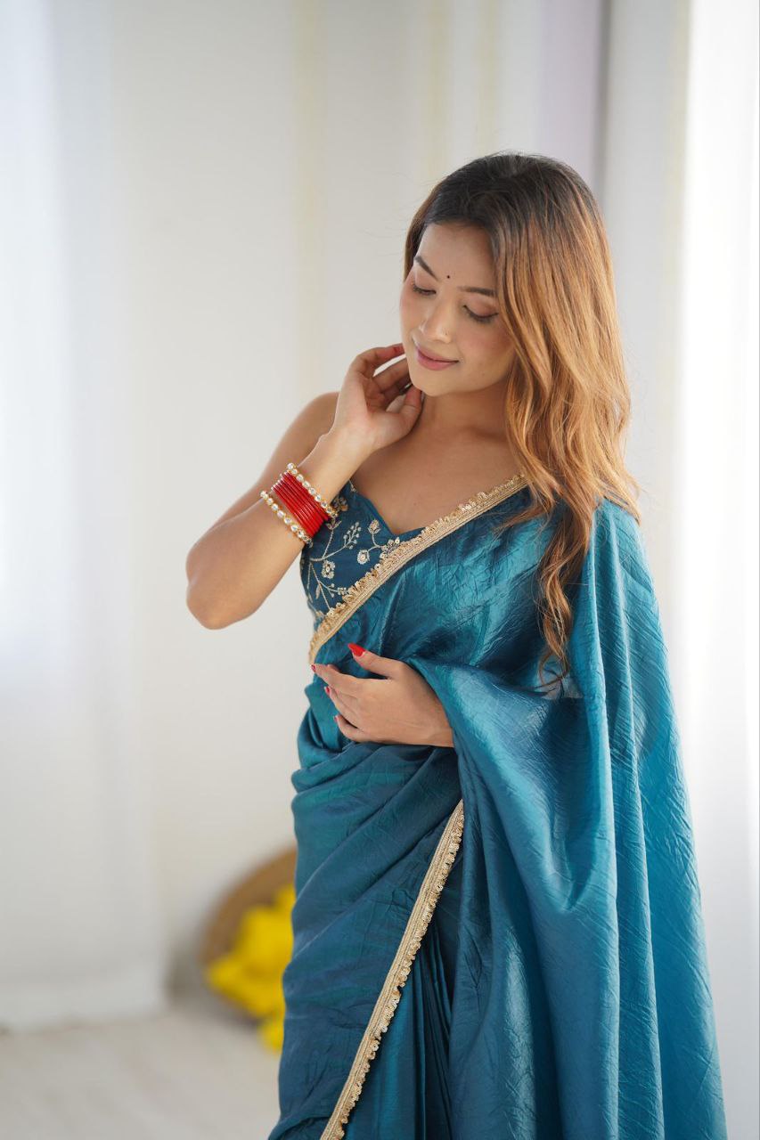 PRE DRAPED READY TO WEAR SAREE WITH FULL STITCHED BLOUSE