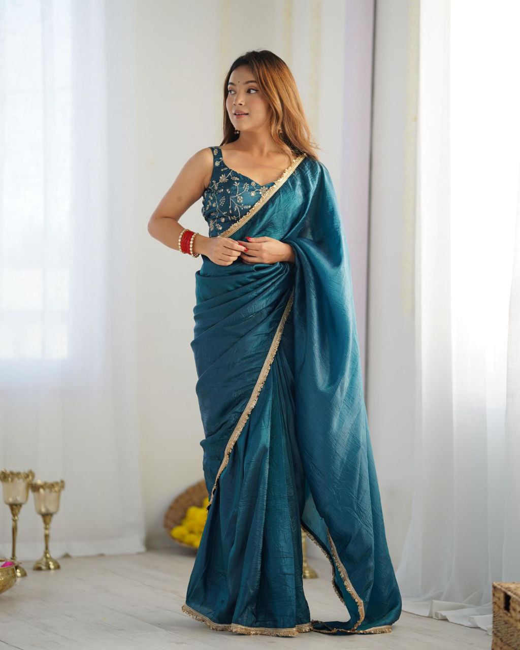 PRE DRAPED READY TO WEAR SAREE WITH FULL STITCHED BLOUSE