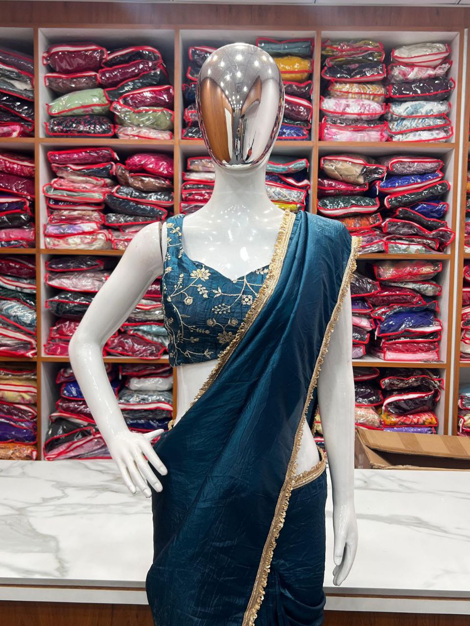 PRE DRAPED READY TO WEAR SAREE WITH FULL STITCHED BLOUSE