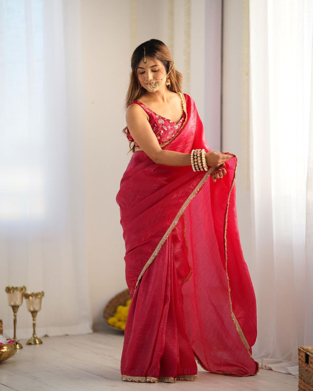 PREDRAPPED REAY TO WEAR SAREE WITH FULL STTICHED BLOUSE