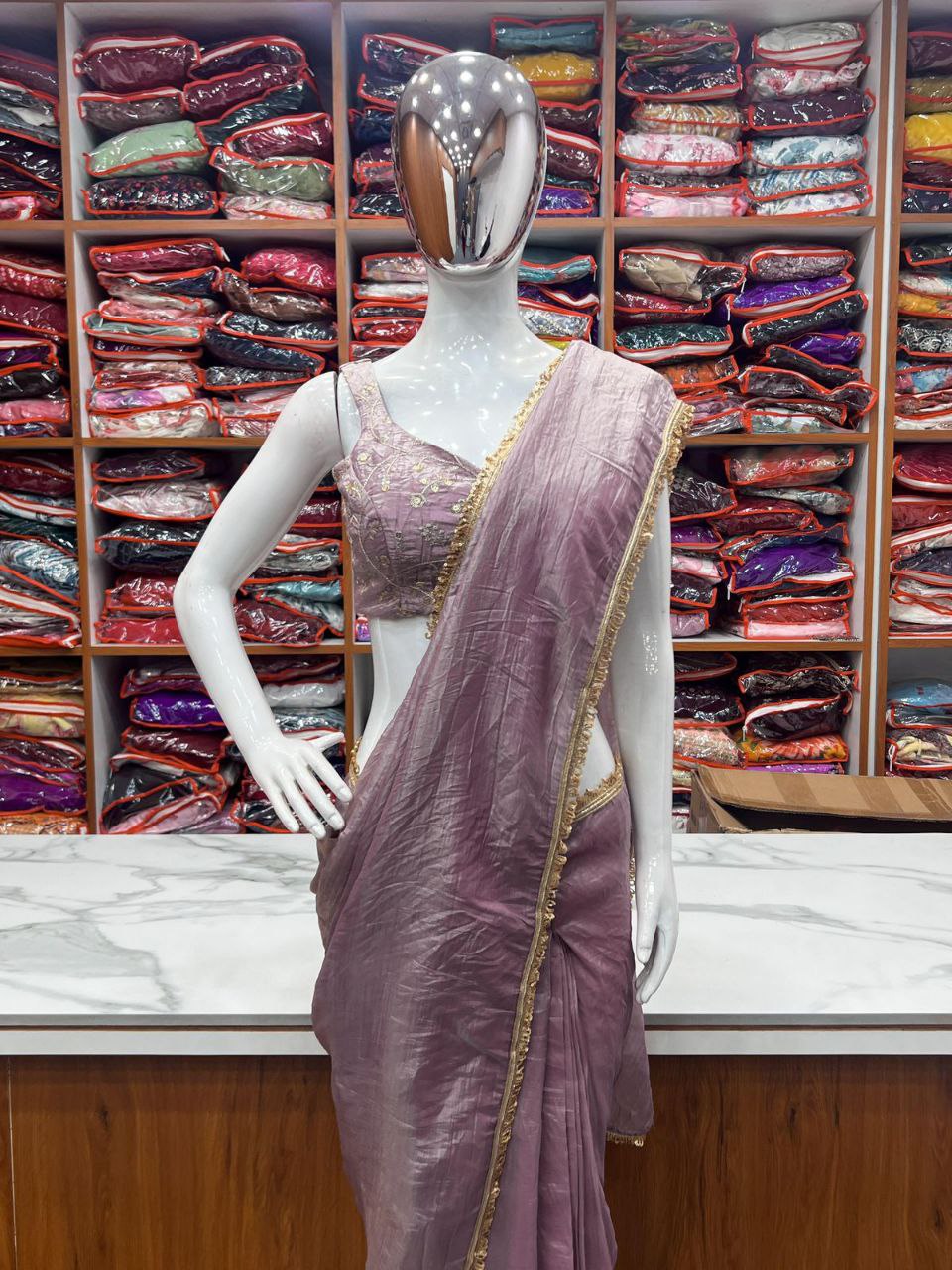 PRE DRAPED READY TO WEAR SAREE WITH FULL STITCHED BLOUSE