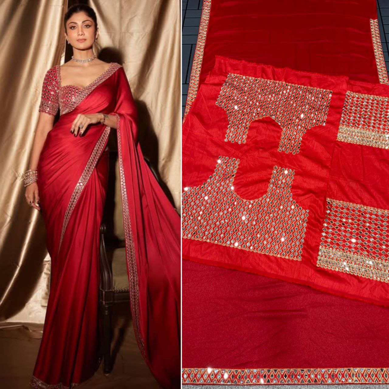 BOLLYWOOD SHILPA SHETTY KUNDARA MIRROR DESIGN SAREE