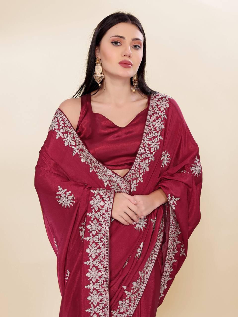 Party Wear Chinon Silk Saree