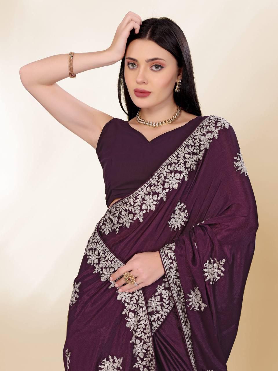 Party Wear Chinon Silk Saree