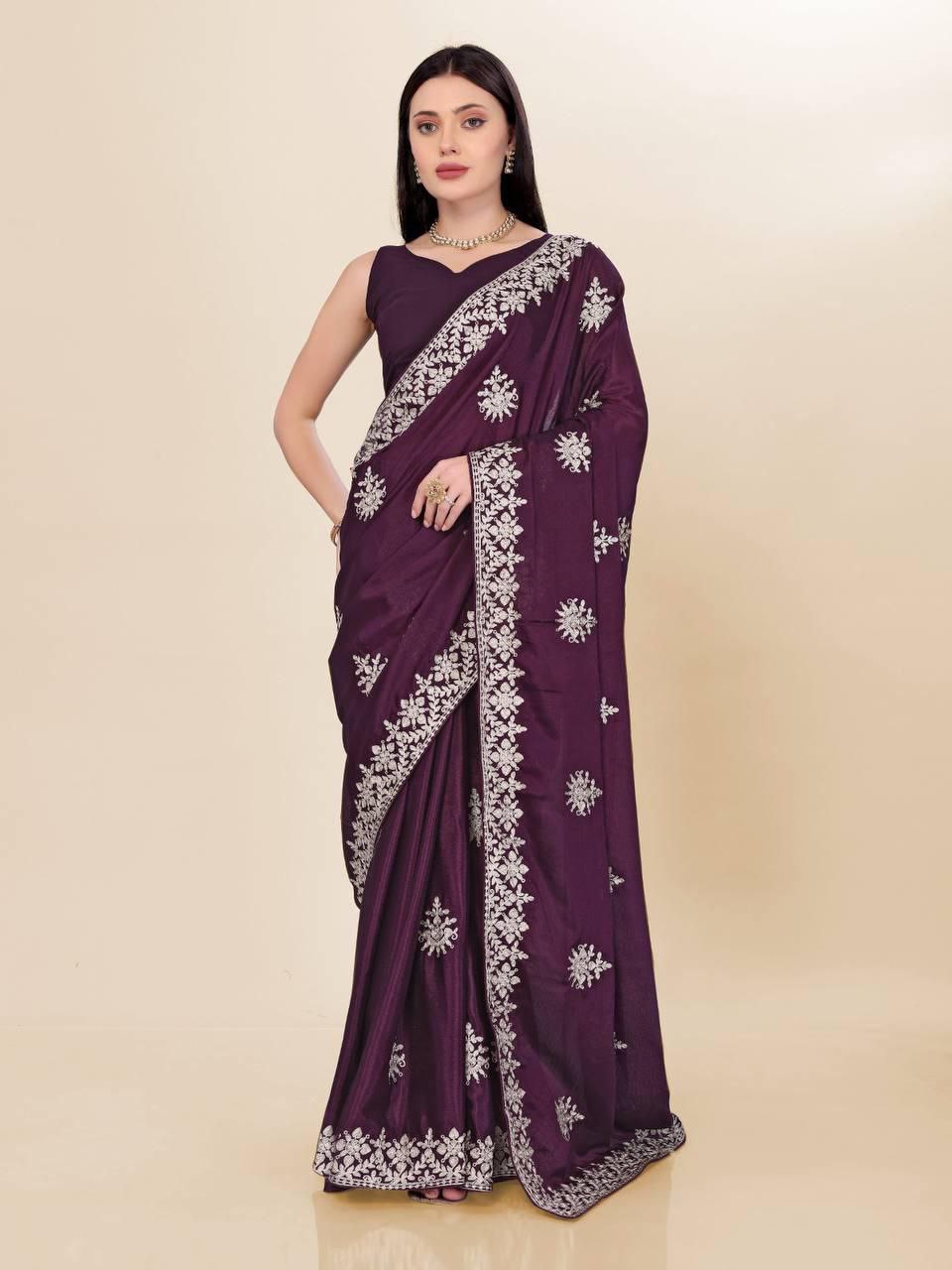 Party Wear Chinon Silk Saree