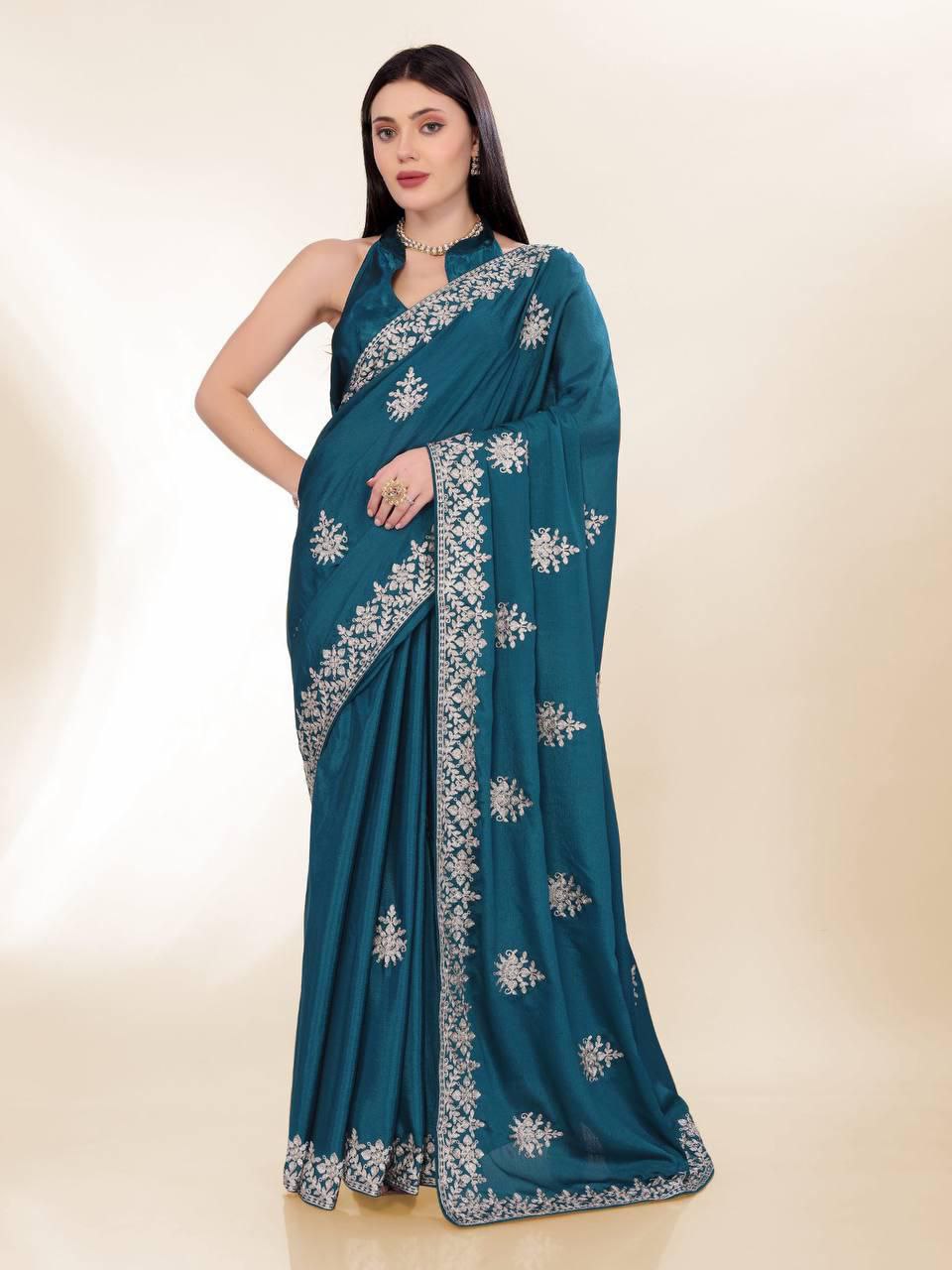 Party Wear Chinon Silk Saree