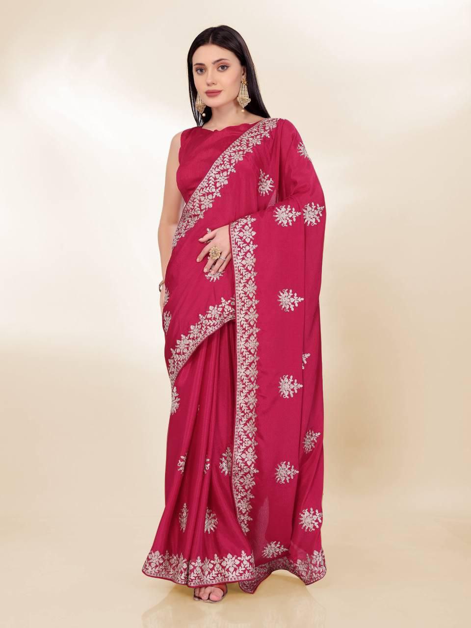 Party Wear Chinon Silk  Saree