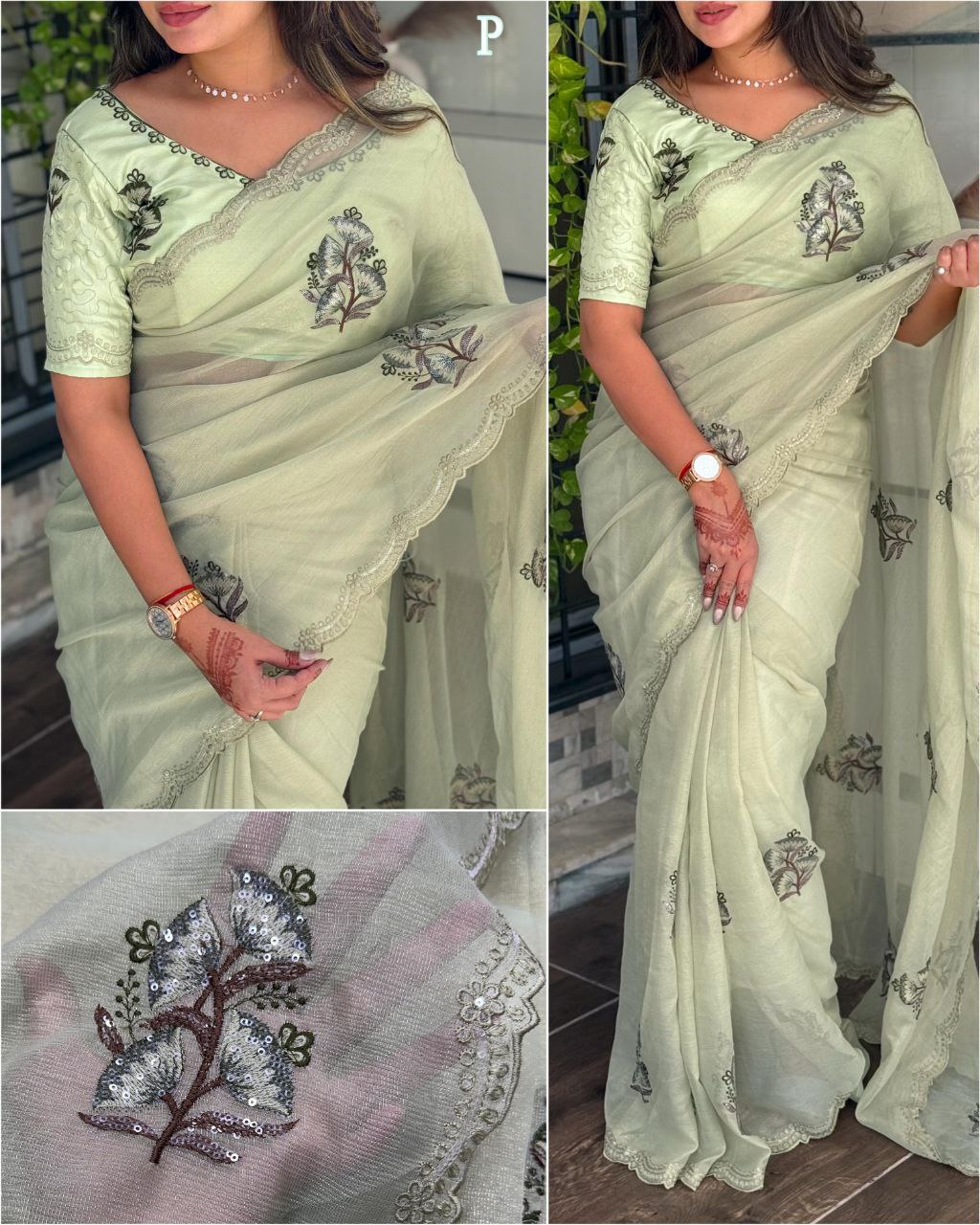 Organza  Embroidery Work  Saree