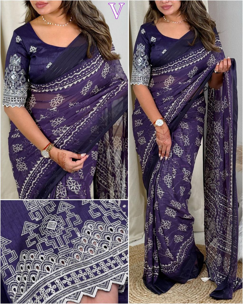 Pure Heavy Georgette With Zari Jacquard Lining Saree