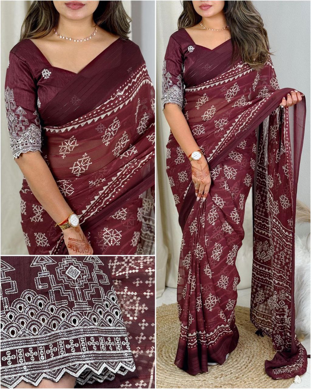 Pure Heavy Georgette With Zari Jacquard Lining Saree