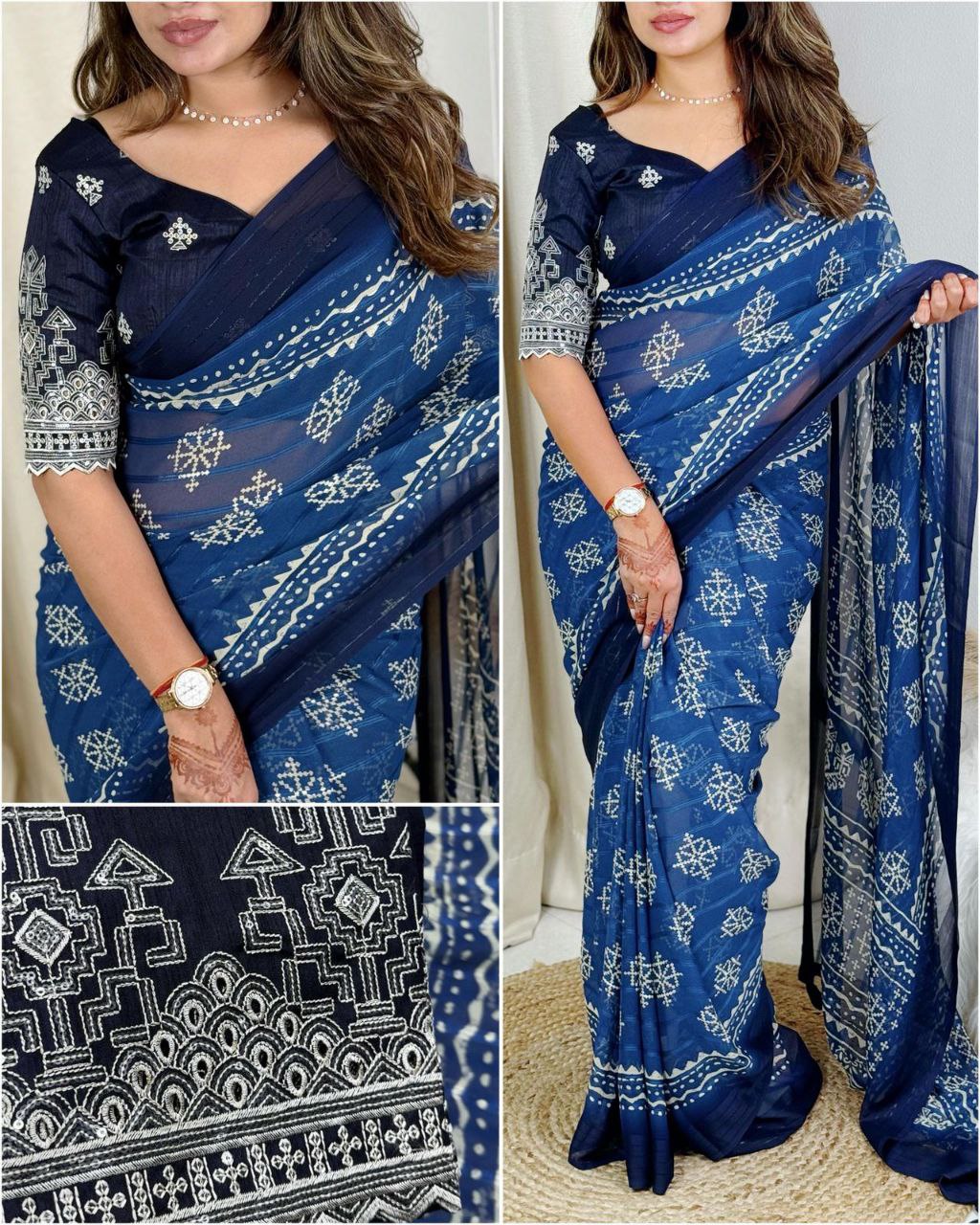 Pure Heavy Georgette With Zari Jacquard Lining Saree