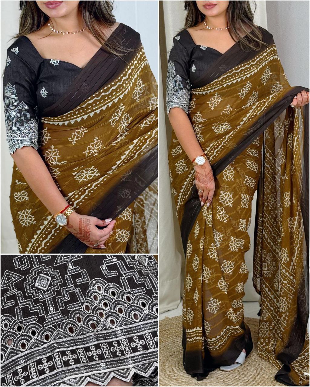 Pure Heavy Georgette With Zari Jacquard Lining Saree