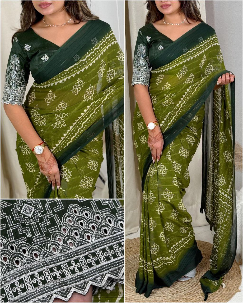 Pure Heavy Georgette With Zari Jacquard Lining Saree