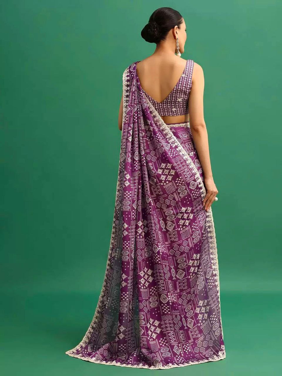 Premium Chinon Silk With Digital Prints & Embroidery Saree