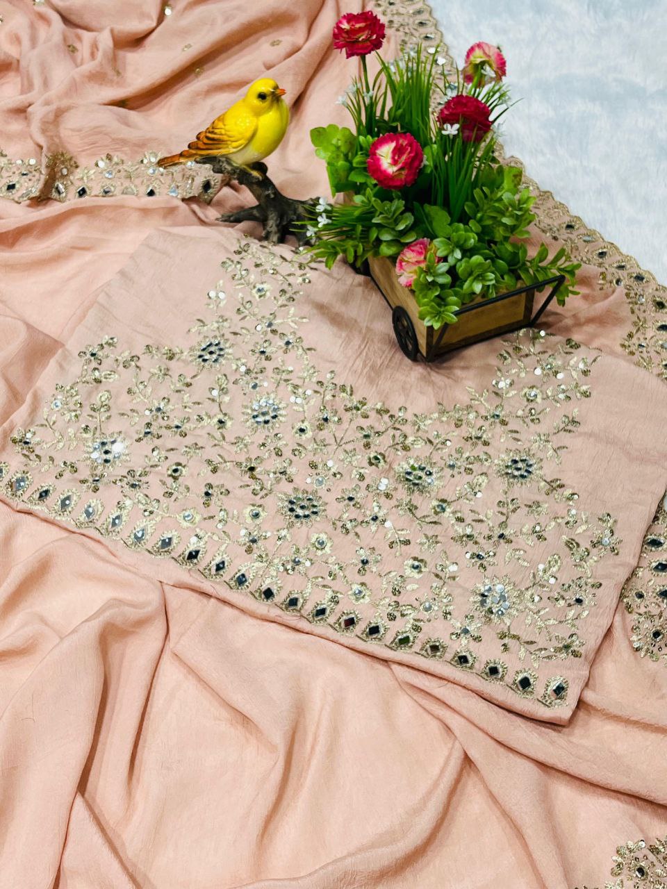 Traditional Designer Mirror work Saree