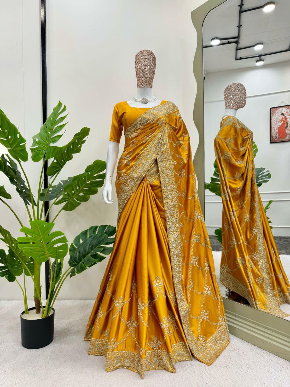 Designer Saree on Japan Satin Silk Fabric