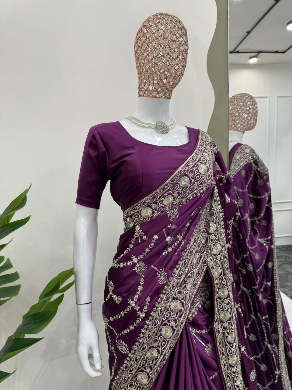 Beautiful Designer Saree on Japan Satin Silk Fabric