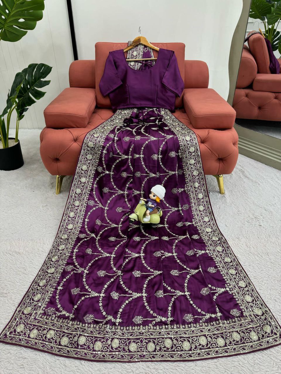 Beautiful Designer Saree on Japan Satin Silk Fabric