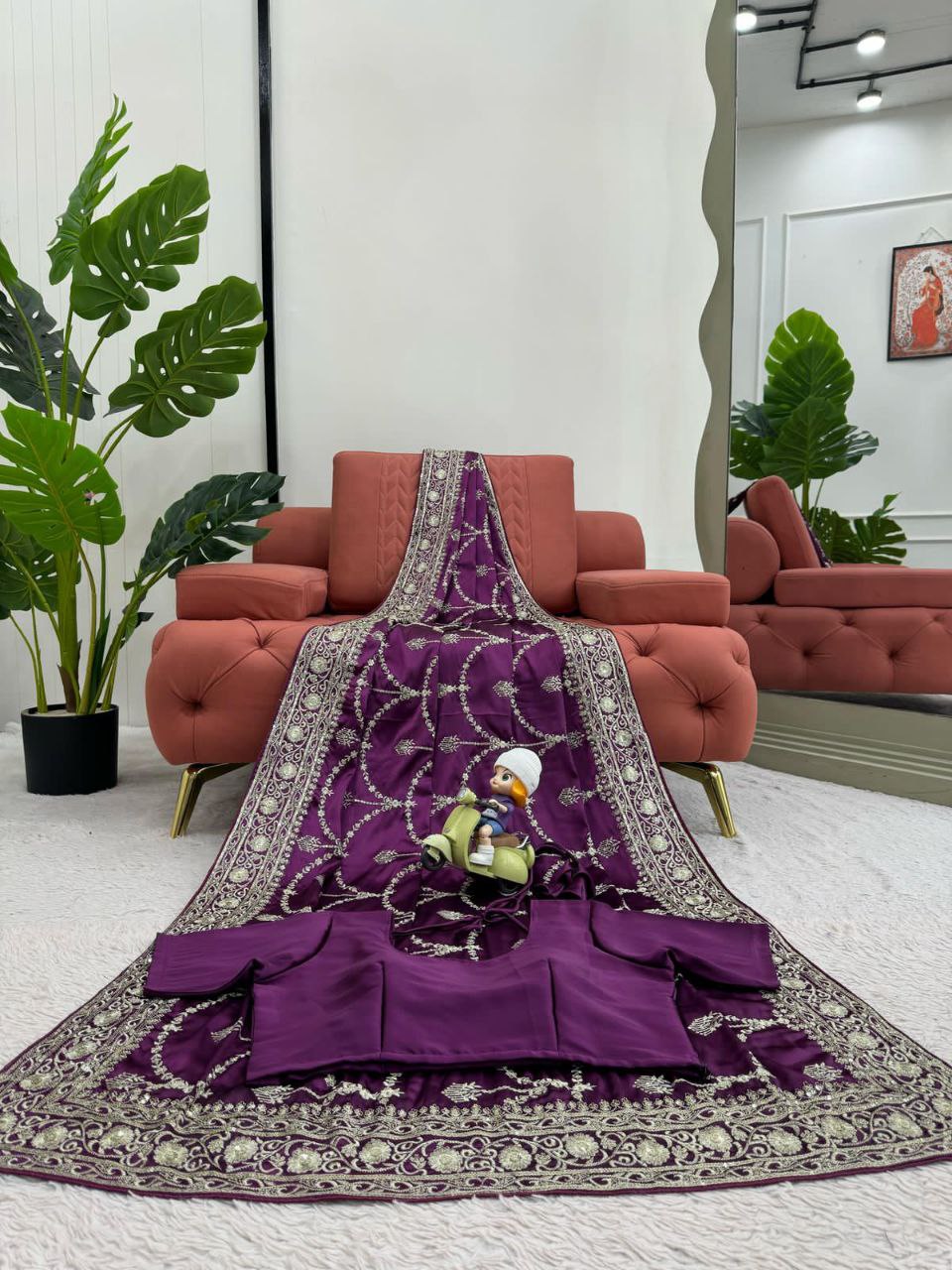 Beautiful Designer Saree on Japan Satin Silk Fabric